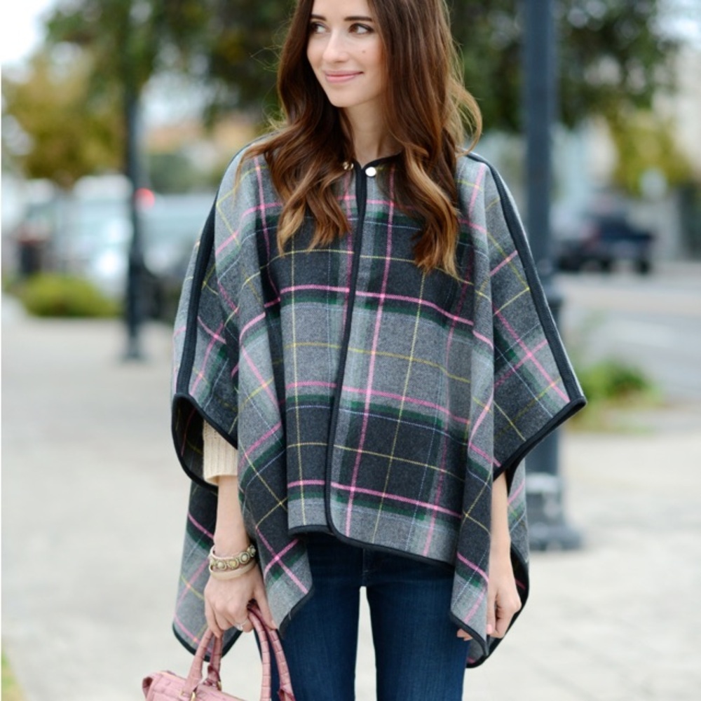 Never worn French Connection Pink Grey plaid Cape Poncho One Size